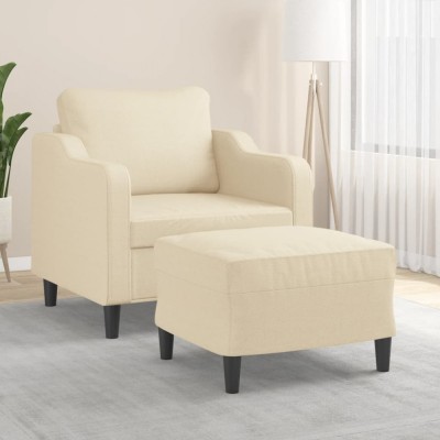 vidaXL Fotoliu canapea cu taburet, crem, 60 cm, material textil foto
