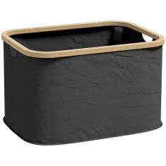 HOMCOM Coș Pliabil pentru Rufe de 36L cu M&acirc;nere, Coș pentru Rufe din Bambus și Poliester, 44,3x33,3x26,5 cm, Negru | Aosom Romania