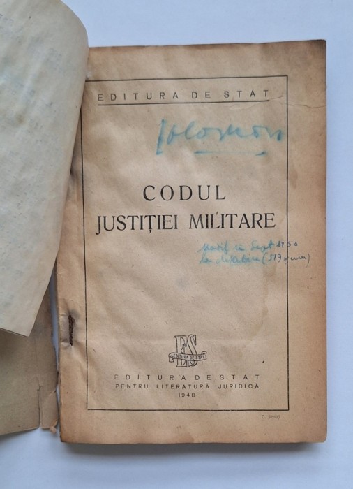 Codul Justiției Militare &ndash; Editura de Stat, București 1948 &ndash; tabel comparativ articole