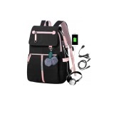 Rucsac negru cu roz, universal, pentru sport si scoala, iesire USB, JollyMag, PL158