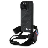 Husa pentru iPhone 16 Pro Max - BMW Leather M Edition Carbon Stripe &amp; Strap (BMHCP16X23PSCCK) - Black