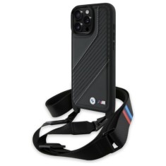 Husa pentru iPhone 16 Pro Max - BMW Leather M Edition Carbon Stripe &amp; Strap (BMHCP16X23PSCCK) - Black