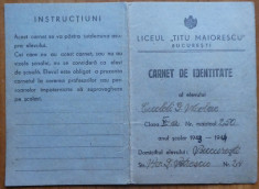 Liceul Titu Maiorescu din Bucuresti ; Carnet de identitate elev , 1943 foto