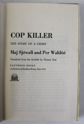 COP KILLER , THE STORY OF A CRIME by MAJ SJOWALL and PER WAHLOO , 1975 foto
