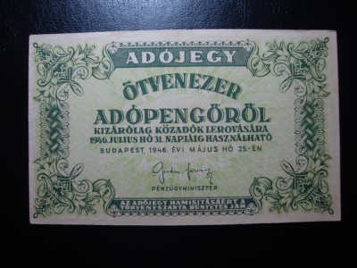 UNGARIA 50.000 ADOPENGO 1946 SUPERBA foto