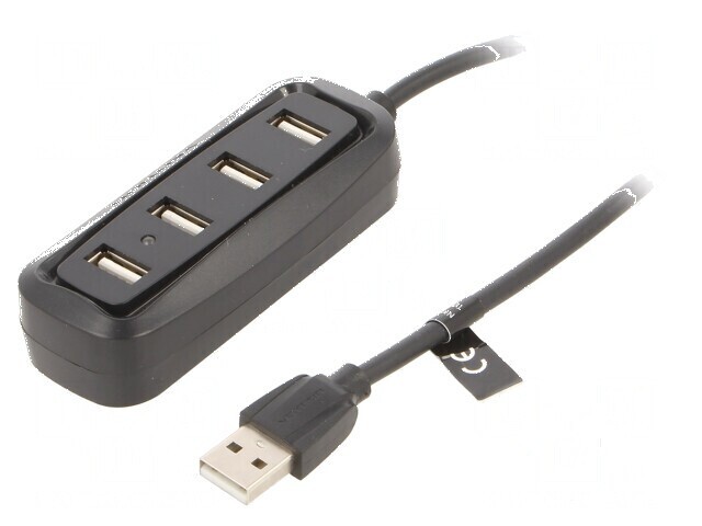 Hub USB A cu 4 socluri, USB 2.0, negru, 480Mbps