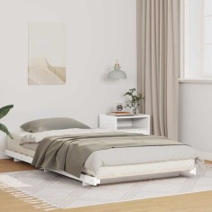 vidaXL Cadru de pat de podea Alb 90 x 200 cm Lemn masiv de pin 873089 foto