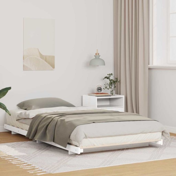 Cadru de pat de podea Alb 100 x 220 cm Lemn masiv de pin
