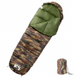 Sac de dormit mumie vidaXL, 3 anotimpuri, camuflaj, 222x74cm, 1 persoana, camping, drumetii, adult, verde