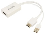 Adaptor DELOCK DisplayPort la HDMI și USB A, 0,24m, alb - cod 62496