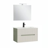 Cumpara ieftin Trent Mobilier de baie 80 cm lavoar ceramic (2 sertare) cu oglindă 60x80 cm verde-alb