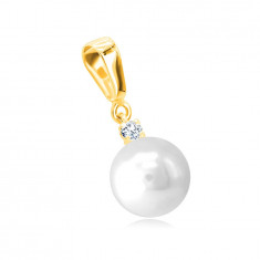Pandantiv aur 14K – perlă de apă dulce albă, netedă, zirconiu rotund