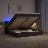 Cumpara ieftin Pat Ottoman cu Saltea si LED Maro inchis 140 x 200 cm Tesatura