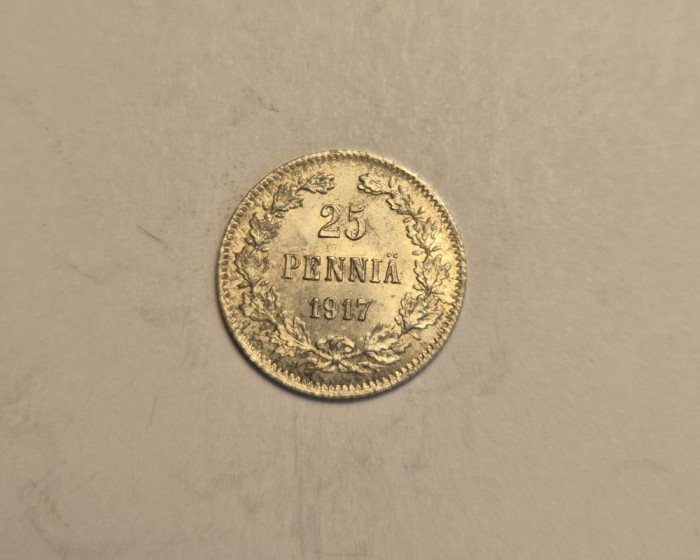 Finlanda 25 Pennia 1917 UNC Superba