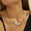 Colier statement pentru femei &ndash; lant scurt din inox argintiu cu design elegant