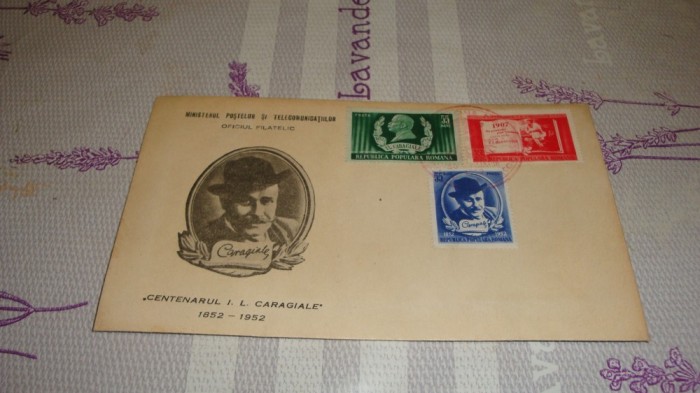 Plic oficiul filatelic Centenarul I. L. Caragiale 1952