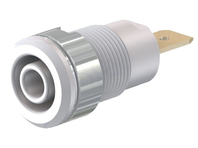 Soclu banană 4mm alb izolată aurit 32A 1kV