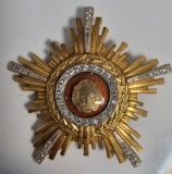 Rom&acirc;nia RPR Ordinul Steaua clasa I, model auriu cu cristale și email roșu