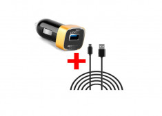 Set Incarcator Auto 2.1A 1xUSB + Cablu MicroUSB LDNIO foto