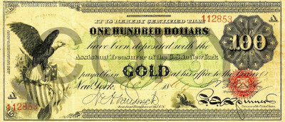 100 dolari 1863 Reproducere Bancnota USD , Dimensiune reala 1:1 foto