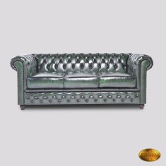 Chesterfield Canapea 3 Locuri Brighton FT Verde Antic Spălat Manual