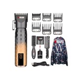 Masina de tuns profesionala cu acumulator, Wmark NG-2045, motor puternic 9000rpm, afisaj LED, 6 gratare premium, negru