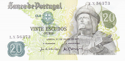Bancnota Portugalia 20 Escudos 1971 - P173 UNC foto