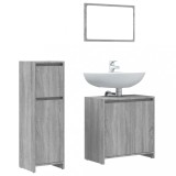 Set mobilier de baie, 3 piese, gri sonoma, lemn prelucrat