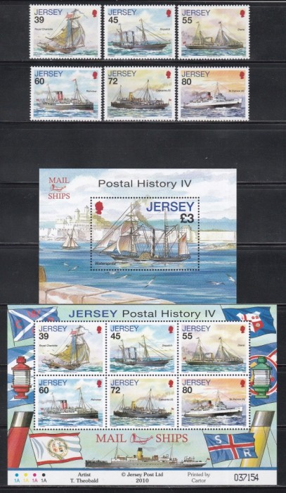 Jersey 2010 - Nave poștale, Serie + Colita + Bloc, SET COMPLET, MNH