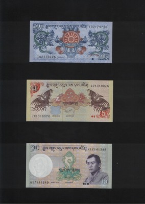 Set Bhutan 1+5+10 ngultrum unc foto