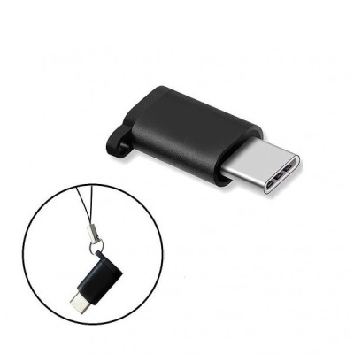 Adaptor USB Type C intrare - micro USB iesire cu suport metalic - Negru foto