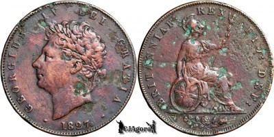 1827, &amp;frac12; Penny - George al IV-lea - Regatul Unit al Marii Britanii și Irlandei foto