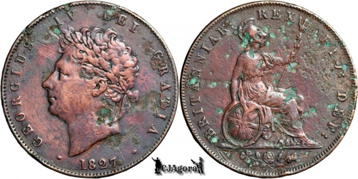 1827, &frac12; Penny - George al IV-lea - Regatul Unit al Marii Britanii și Irlandei