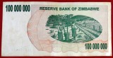ZIMBABWE 100 Million Dollars 100 000 000 $ 2008 mai rara seria AA 1506404 **