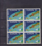 ROMANIA 1991 LP 1252 EUROPA 91 CEPT BLOC DE 6 TIMBRE MNH, Nestampilat