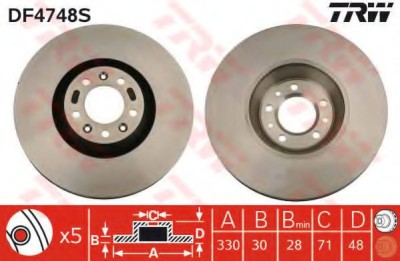 Disc frana CITROEN C6 (TD) (2005 - 2016) TRW DF4748S foto