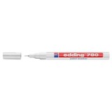 Marker permanent Edding 780, cu vopsea, corp aluminiu, varf rotund, 0. 8 mm, alb
