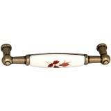 Maner pentru mobila, metalic, cu portelan, cu model floral, finisaj alamit antic, M 485.77.101, M4 x 96 mm