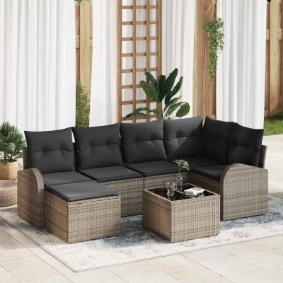 vidaXL Set de canapele pentru grădină cu pernă 7 pcs Gri Rattan poli foto