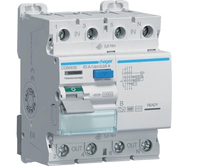 Diferential RCCB 63A 3P+N 30mA 10Ka tip B Hager CDB663E foto