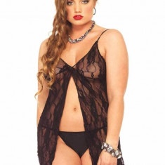 Babydoll Sexy Din Dantela Rose, Negru, Plus Size