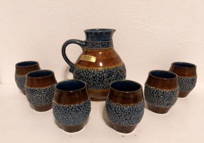 Carafa ceramica + 6 pahare, anii 1960 Marzi Remy Germania MR 3155, vintage foto