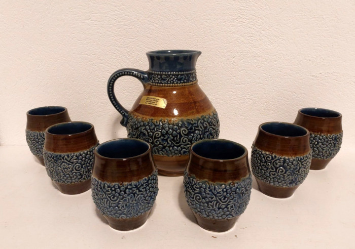 Carafa ceramica + 6 pahare, anii 1960 Marzi Remy Germania MR 3155, vintage