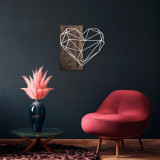 Decoratiune de perete, Heart, 50% lemn/50% metal, Dimensiune: 58 x 58 cm, Nuc / Argint, Skyler
