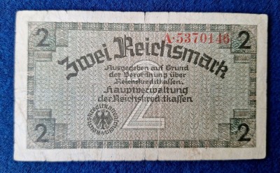 2 Mark - Bancnota veche Germania nazista - Reichsmark foto