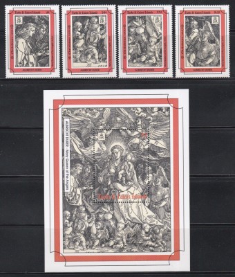 Turks şi Caicos 1993 - Crăciun - Tablouri de Albrecht D&amp;uuml;rer, Serie scurta + Colita, MNH foto