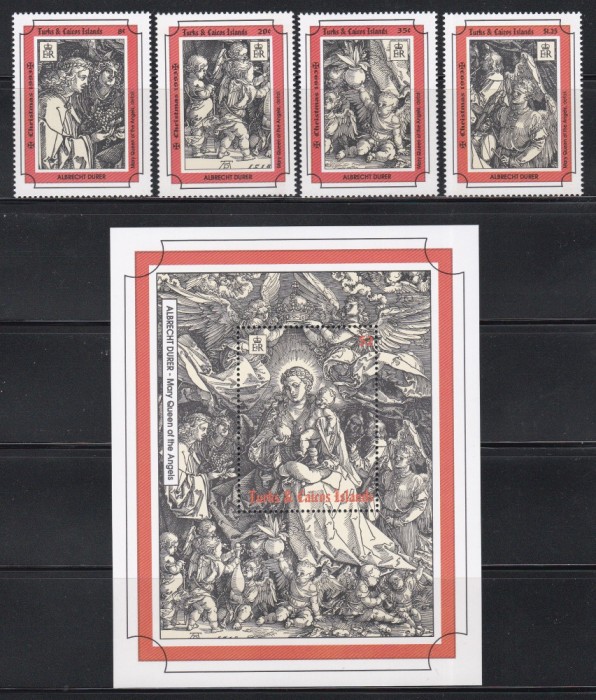 Turks şi Caicos 1993 - Crăciun - Tablouri de Albrecht D&uuml;rer, Serie scurta + Colita, MNH