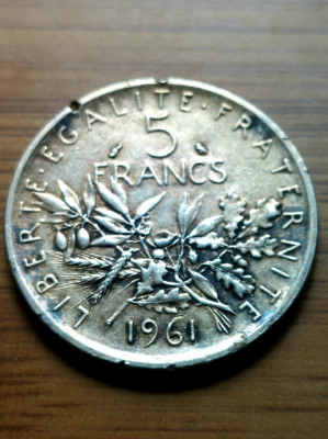 Moneda Argint Franța 5 Francs 1961 foto