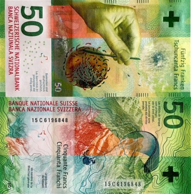 ELVETIA █ bancnota █ 50 Franken █ 2015 █ P-77a Studer Jordan █ UNC necirculata foto