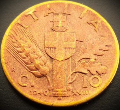 Moneda istorica 10 CENTESIMI - ITALIA FASCISTA, anul 1940 * cod 69 foto